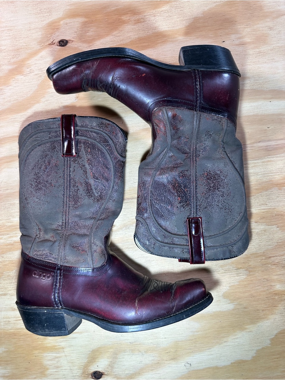 Vintage Dingo Burgundy & Gray Two-Tone Cowboy Western Boots Made in USA - Men's